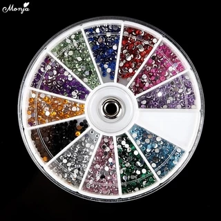 Monja 2400 ชิ้นลูกปัดคริสตัลทรงกลมสําหรับตกแต่งเล็บ nail rhinestones crystal decor wheel box