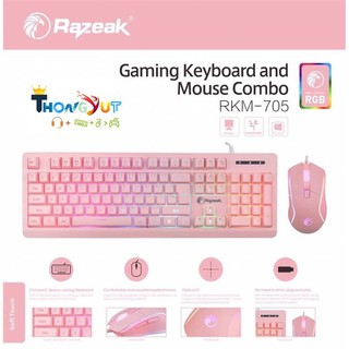 (SALE) Razeak RKM-705 Keyboard+Mouse Combo  สีชมพูทั้งชุด(ไม่มีกล่อง มีเฉพาะตัวKeyboard+Mouse)