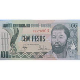 แบงก์​สะสม​ กวีนี-บี​ซาว​ Guinea-Bissau, 100 Pesos, ไม่​ผ่าน​ใช้​ UNC, B096T