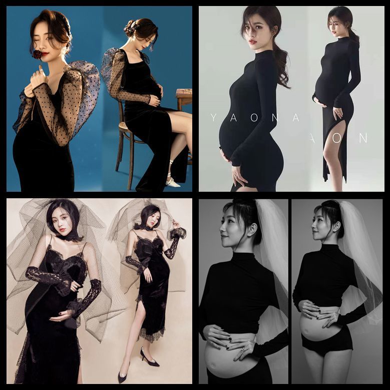 [ภาพถ่ายหญิงตั้งครรภ์] ชุดคลุมท้อง ชุดถ่ายภาพคนท้อง สไตล์ใหม่ สีดํา สตูดิโอถ่ายภาพ ชุดคลุมท้อง บุคลิกภาพ ภาพถ่าย เสื้อผ้าธีมคนท้อง ชุดถ่ายภาพ