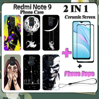 2 IN 1 Redmi Note 9 เคสโทรศัพท์ พร้อมกระจกนิรภัย เซรามิค ป้องกันหน้าจอ โค้ง ฟิล์มนิรภัย ด้านนอก อวกาศ