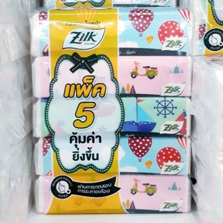 ซิลค์ ซอฟท์แพ็ค กระดาษเช็ดหน้า บรรจุ 115 แผ่น/ห่อ แพ็คละ 5 ห่อ ทิชชู่ Zilk Softpack Tissue