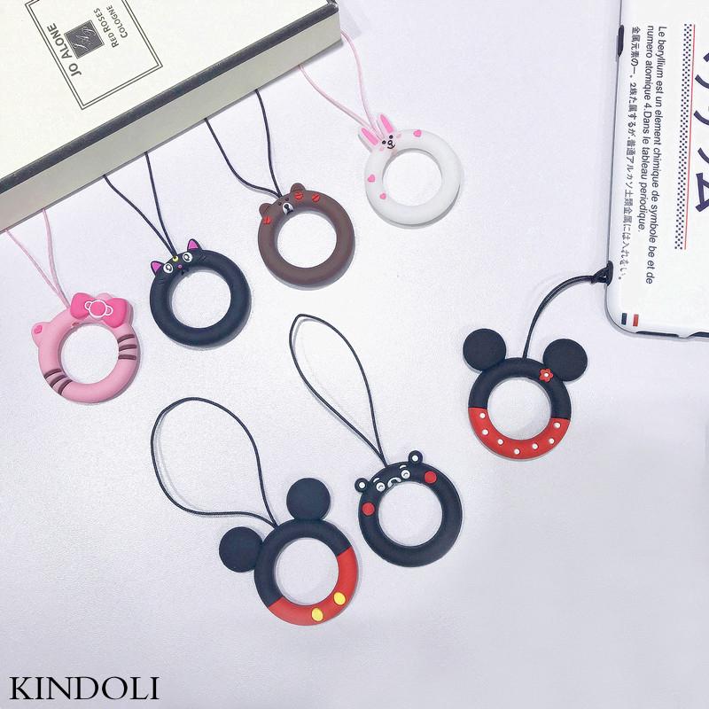 Kawaii Disney Bear Rabbit Mickey Phone Ring Grip Cartoon Round Shape Soft Silicone Pendant Finger Strap Lanyard