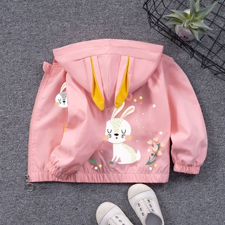 เสื้อกันหนาวแขนยาว มีฮู้ด ลายการ์ตูนกระต่าย สําหรับเด็กผู้หญิง