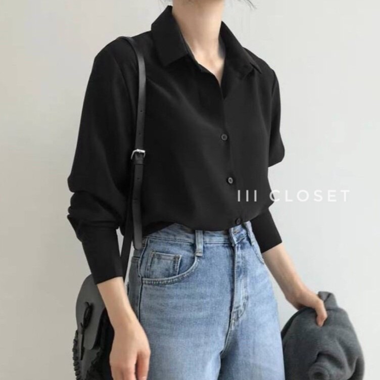 เสื้อเชิ้ต L อก 40" lll Size L lll IT022 BLACK เสื้อเชิ้ต แขนยาว สีดำ กระดุมหน้า ผ้าไหมอิตาลี