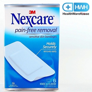 3M Nexcare Pain-Free Removal Sensitive Skin Bandages 6 ชิ้น พลาสเตอร์ปิดแผลแบบใหญ่ สำหรับผิวบอบบาง