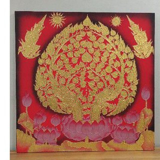 ภาพต้นโพธิ์ทองพญานาคราชพื้นสีแดงขนาด100×100cm