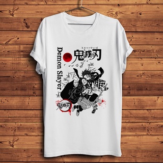 ขายดี!เสื้อยืดแขนสั้นลําลอง พิมพ์ลายอนิเมะ Demon Slayer Kamado Tanjirou Nezuko สีขาว สไตล์สตรีท สําหรับผู้ชาย และผู้หญิง