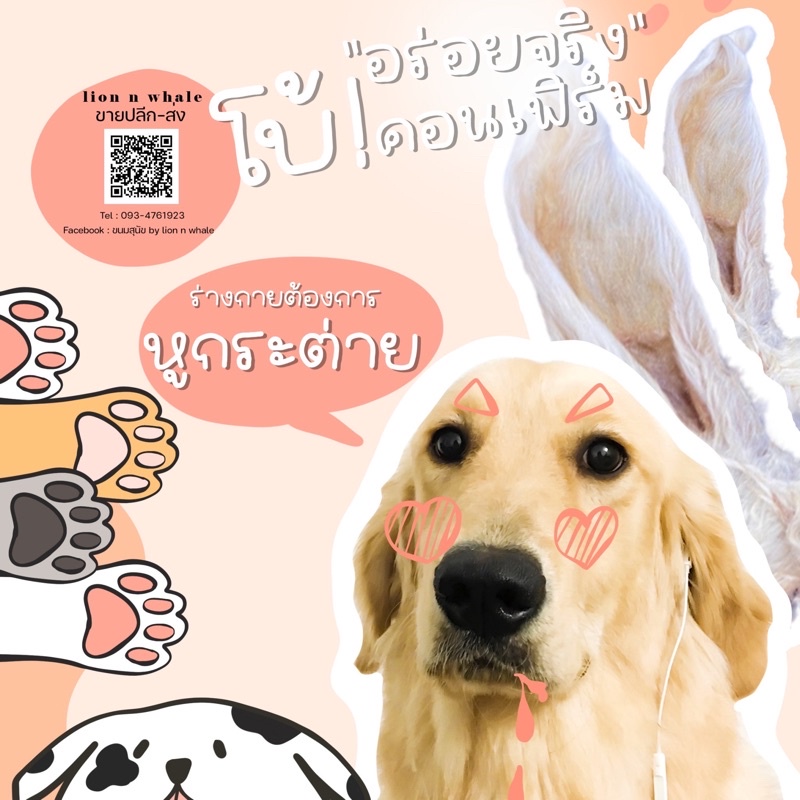 หูกระต่ายอบแห้งของว่าง ขนมสำหรับสุนัขและแมว