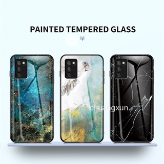 Samsung Galaxy A03s M32 4G A52s 5G Phone Case เคส Explosion Proof Protective Hard Case เคสโทรศัพท Marble Pattern Tempered Glass Phone Back Cover