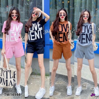 Set 2 ชิ้น เสื้อแขนสั้น อกทอลายตัวอักษร มาพร้อมกางเกงขาสั้น