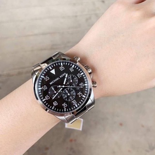 🎀 (สด-ผ่อน) นาฬิกา MK สายแสตนเลส หน้าปัดดำ MK8413  Mens Watch ขนาด 45 มิล