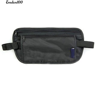 Unisex Travel Security กระเป๋าสตางค์ PasWaist เข็มขัดหนังสีดำซิป