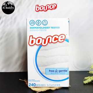 แผ่นอบผ้า ลดรอยยับ ปราศจากน้ำหอม สำหรับผิวแพ้ง่าย Bounce® Free &amp; Gentle  Dryer Sheets 240 Sheets