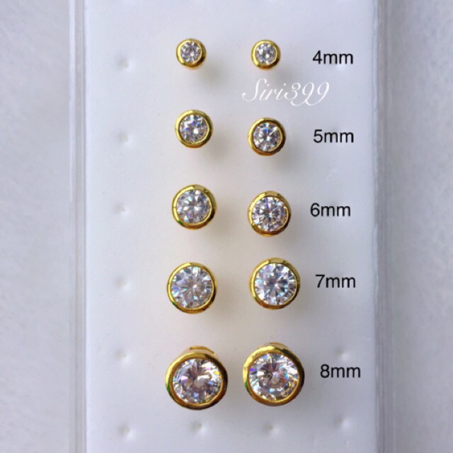 ต่างหูเพชรcz  เพชร4-8mm แบบกลมตัดขอบ siri399 ต่างหูทองเหมือนแท้ ชุบทอง เคลือบ เครื่องประดับชุบทอง ใส