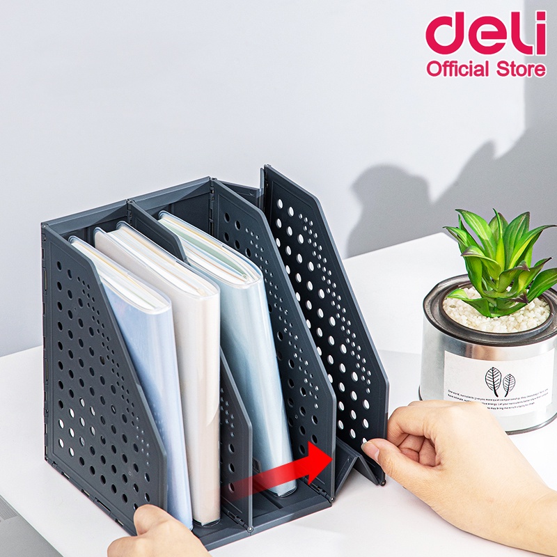 กล่องเอกสารตั้งโต๊ะ Deli พลาสติก A5 พับเก็บได้ 3 ช่อง กล่องเอกสาร กล่องใส่เอกสาร