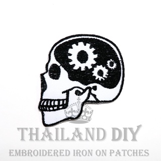 ☠ ตัวรีดติดเสื้อ งานปัก ลาย หัวกะโหลก สมองกล สัญลักษณ์ เฟือง Gear Brain Skull Patch WOP DIY ตัวรีด อาร์มติดเสื้อ กระเป๋า