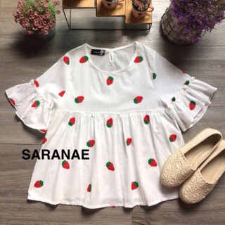 พร้อมส่ง  🍒🍓🍎  เสื้อแขนระบายปักผลไม้ งานสวยมากๆ ผ้าดีงานปักผลไม้สีสันสดใส่ เหมาะกับอากาศร้อนบ้านเ