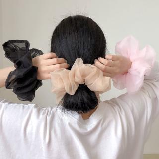 INS Woman Candy Color Satin Organza Oversize Hair Band / Fashion Girls Net Yarn Chiffon Hair Tie Hairband / Korean Solid Color Gauze Ponytail Holder Rope Accessories