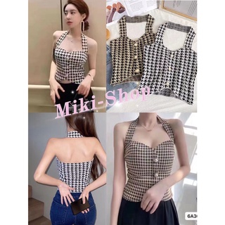 💕*Miki-Shop😍[พร้อมส่ง]เสื้อกล้ามคล้องคอ กระดุมหน้า6A36*