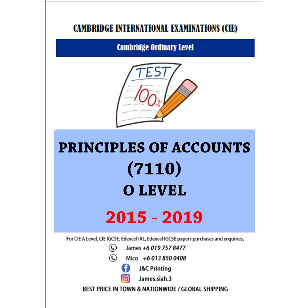 O Level PRINCIPLES OF ACCOUNTS (7110) 2015-Nov 2019 (กระดาษ 1,2)