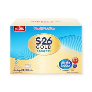 🔥HOT🔥 เอส-26 โกลด์ โปรเกรส 3 ผลิตภัณฑ์นมผง กลิ่นวานิลลา รสจืด 3000 กรัม S-26 PROGRESS GOLD 3000G