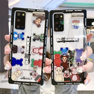 เคสโทรศัพท์มือถือ แบบใส ลายหมี แนวสตรีท พร้อมสายคล้อง สําหรับ Samsung Galaxy s22 plus ultra s21fe note8 note9 s10 plus s10 lite+s20 plus ultra s20fe s21 fe plus ultra note10 lite note10 plus