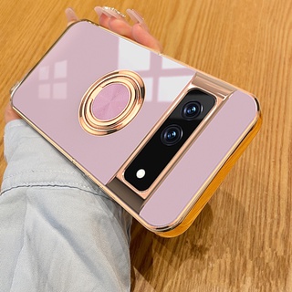 เคสโทรศัพท์มือถือ ชุบแม่เหล็ก พร้อมแหวนขาตั้ง หรูหรา สําหรับ Google Pixel 7 Pro 5A 6A