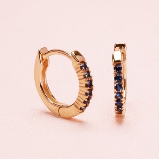 Grace Fine Jewelry ต่างหูห่วงทองแท้9K Blue Sapphire Huggies