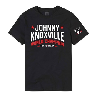 【100% cotton】GILDAN 【Boutique Selection】เสื้อยืดลําลอง ผ้าฝ้าย 100% แขนสั้น พิมพ์ลาย Wwe Johnny Knoxville "World Champio