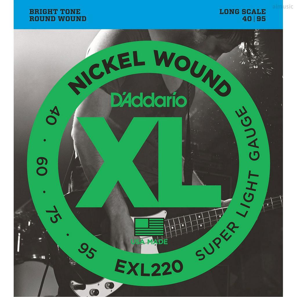 D'Addario® EXL220 สายกีตาร์เบส 4 สาย แบบนิกเกิล ของแท้ 100% (Super Light, 40-95) ** Made in USA **