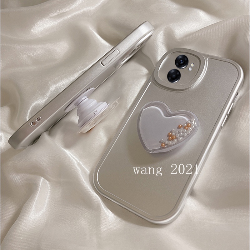 Simple Casing เคส OPPO A77 5G A76 A96 4G เคสโทรศัพท์ Phone Case Ins Style Solid Color with Quicksand Love Bracket Soft Back Cover #8