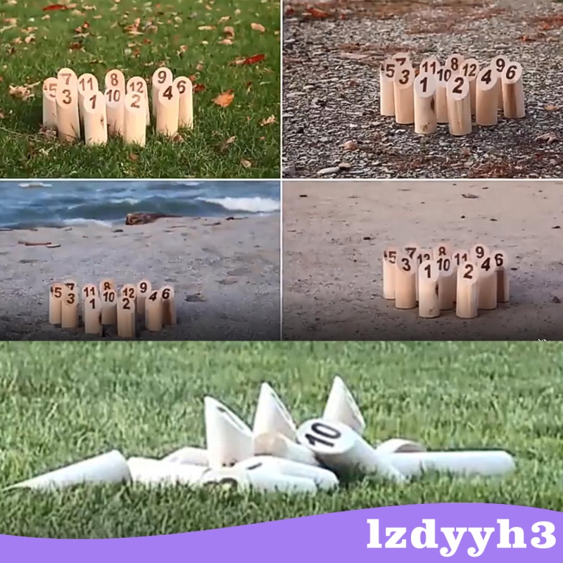 ราคาจำกัดเวลา Wooden Throwing Game 12 Numbered Pins Tossing With Carry Box Kubb Lawn Games