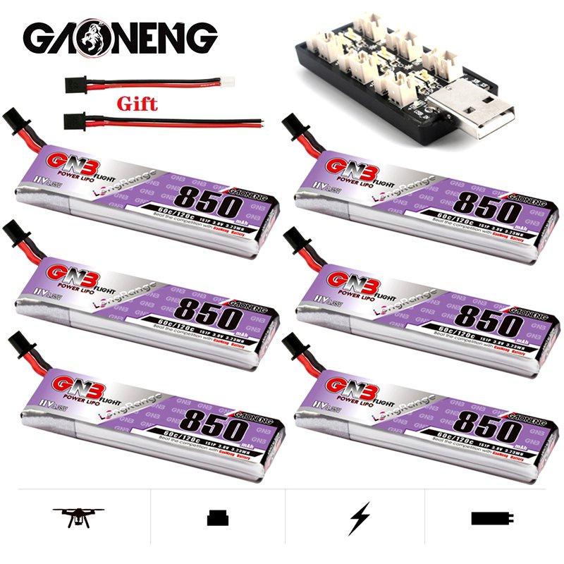 Gaoneng GNB 1S 4.35v 850mAh 60C/120C HV Lipo Battery +Charger With GNB27 Plug For RC Quadcopter FPV 