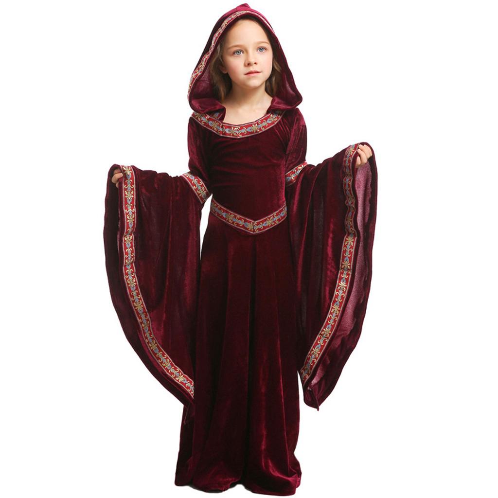 Kids Tunic Hooded Robe Cloak Knight Gothic Fancy Dress Halloween Masquerade Cosplay Costume Cape