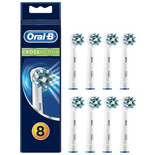 Oral-B CrossAction White Toothbrush Heads Pack of 8 Replacement Refills for Electric Rechargeable Toothbrush