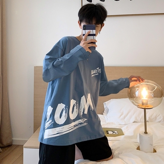 [M-5XL] เสื้อยืดแขนยาว คอกลม ทรงหลวม พิมพ์ลาย ลำลอง สไตล์เกาหลี สำหรับผู้ชาย