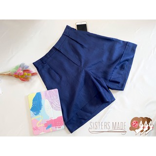 (พร้อมส่ง) -Poppy Shorts- กางเกงขาสั้น เอวสูง กระเป๋าข้าง ผ้าลินินสีน้ำเงิน เสื้อผ้าแนวเกาหลี แนวมินิมอล