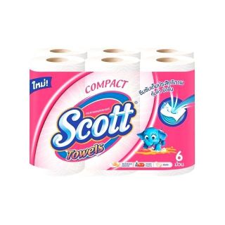 Scott Compact Towels สก็อตต์ คอมแพค โทเวล กระดาษอเนกประสงค์ แพ็คละ 6 ม้วน หนา 2ชั้น/ ทิชชู่