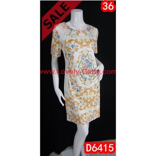 SaLe (อก36)  D6415--Dressผ้าคอตต้อนสแปนเด็กซ์ พิมพ์ลายทั้งตัว ซิบซ่อนข้างตัว Lovely-Catty