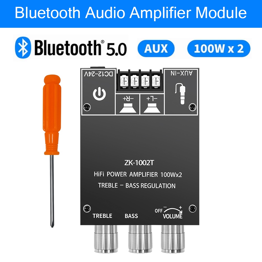 จัดส่งจากประเทศไทย 5.0 Zk-1002T 100W * 2 Bluetooth Amplifier เสียงแหลมและซับวูฟเฟอร์เสียงแหลมเครื่องขยายเสียงสเตอริโอเบ