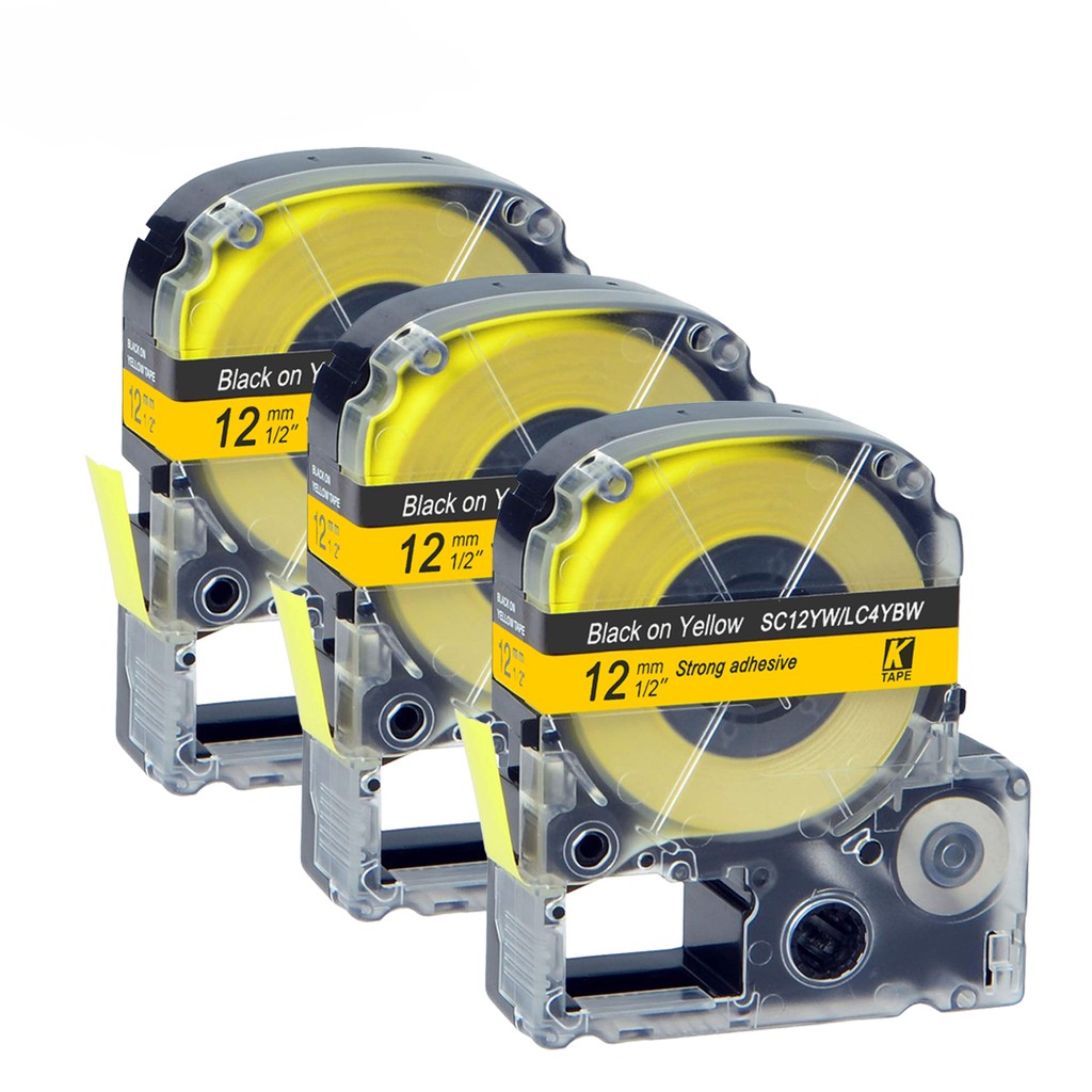 เทปฉลาก สีดําบนพื้นเหลือง SC12YW LC4YBW9 LC-4YBW 12 มม. สําหรับเครื่องพิมพ์ฉลาก Epson LW-300 LW-400 