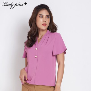 Lady Plus เสื้อชีฟองแขนระบาย | Chiffon Blouse with Ruffled Sleeve เสื้อแขนสั้น เสื้อทำงาน สีชมพูอมม่วง