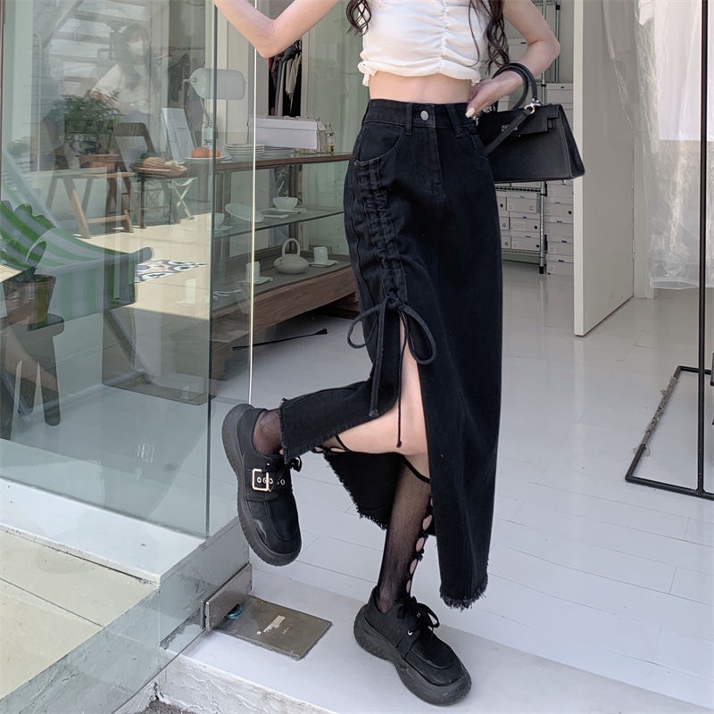 กระโปรงยีนส์สาวอวบ ผ่าข้างS-5xl ยีนส์ผู้หญิงแฟชั่น Denim Skirt Slit of Women