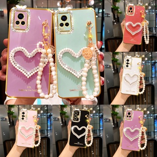 เคสโทรศัพท์มือถือ แบบนิ่ม ลายหัวใจ ประดับเพชร พร้อมสายคล้องสั้น สําหรับ Infinix Note 11 10 Pro Smart 6 5 4 Tecno POVA 2 Spark Go 2020 Spark 6 Air