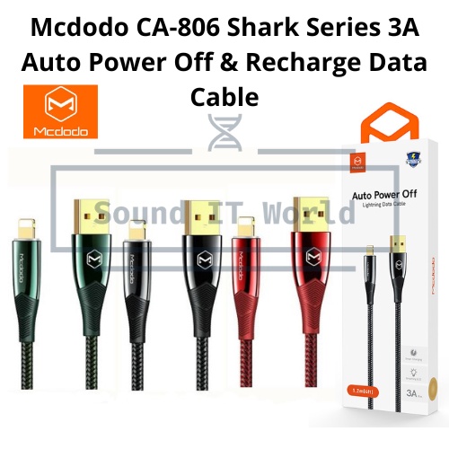 Mcdodo CA-806 Shark Series 3A สายเคเบิลข้อมูลปิดอัตโนมัติและรีชาร์จ