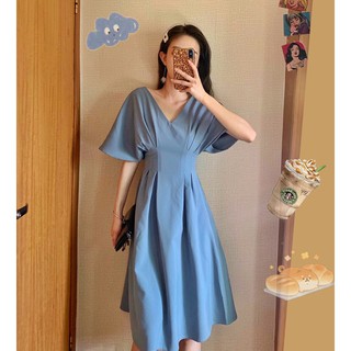 [ส่งฟรี] 𝙗𝙖𝙗𝙮 𝙗𝙡𝙪𝙚 𝙙𝙧𝙚𝙨𝙨 🐬 เดรสยาวสีฟ้าเกาหลีมาก น่ารักสุดๆ