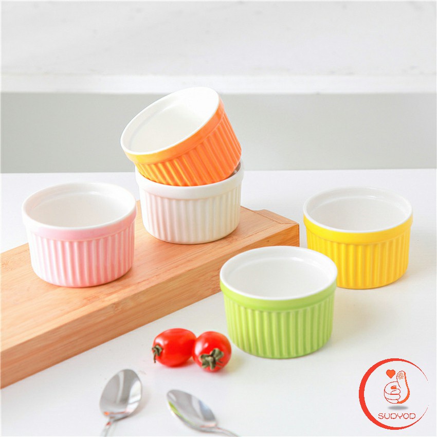 ชามเซรามิค  ทนต่ออุณหภูมิสูง ถ้วยพุดดิ้ง สีสันแคนดี้ Baking mold