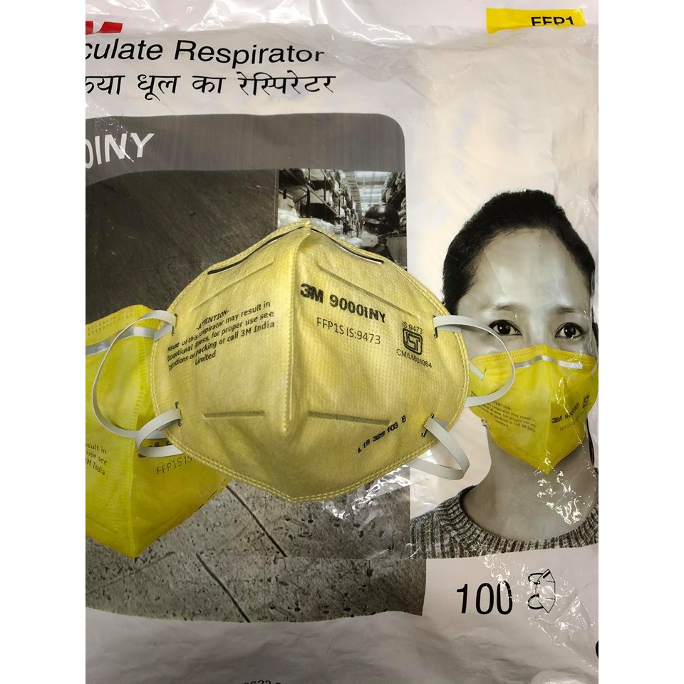 หน้ากาก3M FFP1s รุ่น 9000INY Particulate Respiratorเทียบเท่าN95 สินค้าสีเหลืองแบ่งขายราคาชิ้นละ
