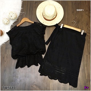 TW5680 Set 2 ชิ้น เสื้อลูกไม้แขนกุด+กระโปรง